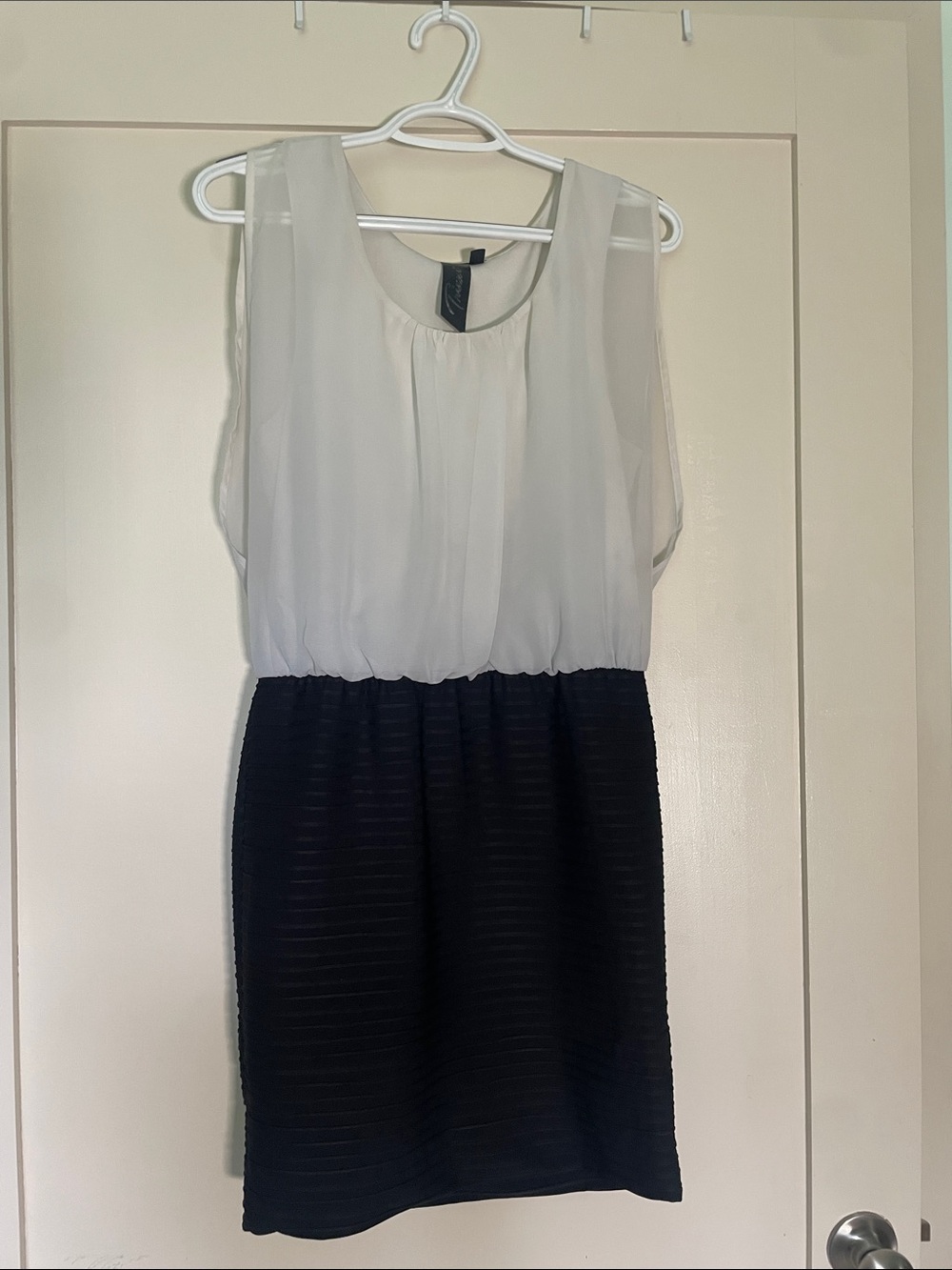 Sleeveless White top with Black Skirt Mini Dress